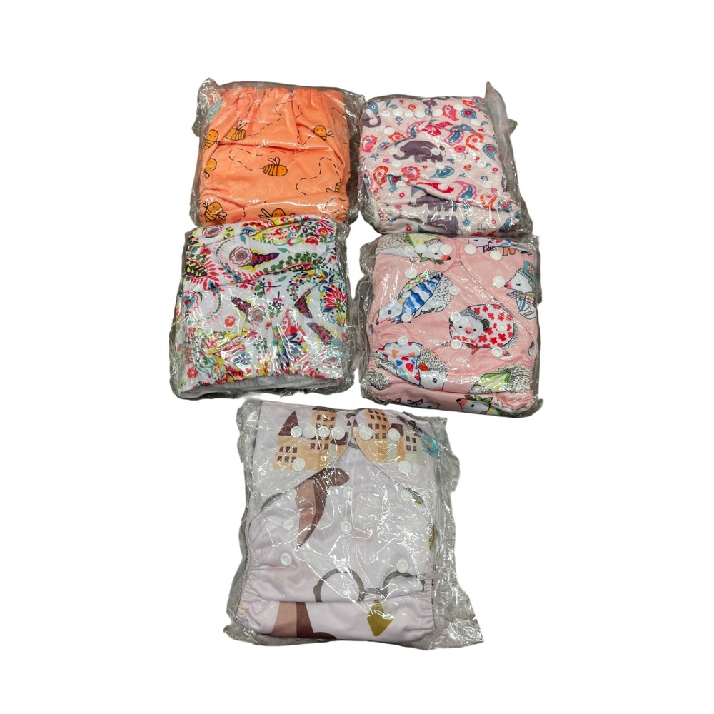 AlvaBaby Reusable Cloth Diapers 5 Pack One Size‎ Adjustable Pocket Diapers H34